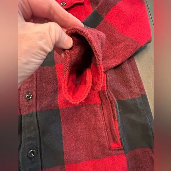VTG Abercrombie & Fitch shirt Men’s Red Black Buffalo Plaid shacket barncoat L - Picture 9 of 11